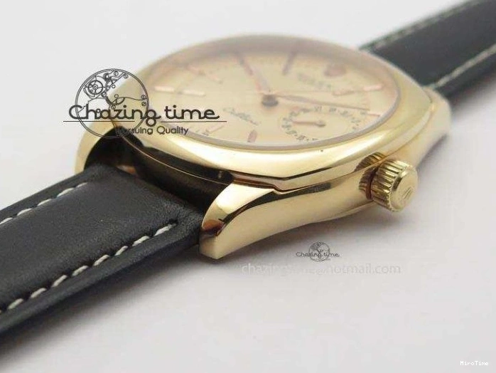 MiroTime 0209 Cozy Cellini Date RG Rose Gold Dial Stick Markers On Black Leather Strap A 3873